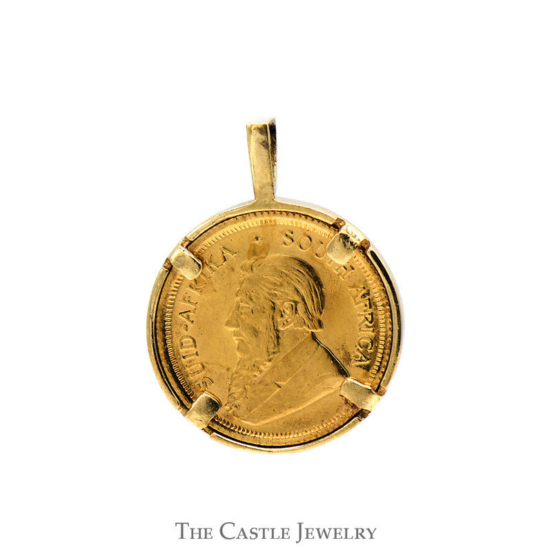 24k 1984 Krugerand Coin Pendant in 14k Yellow Gold Bezel & Bail
