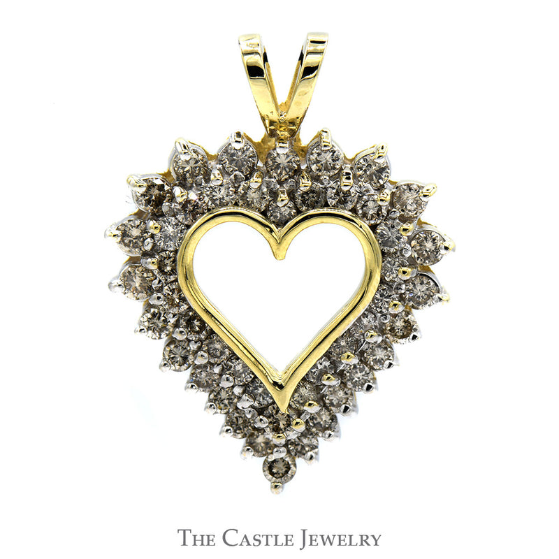 Open Heart Shaped 1.5cttw Diamond Cluster Pendant in 14k Yellow Gold