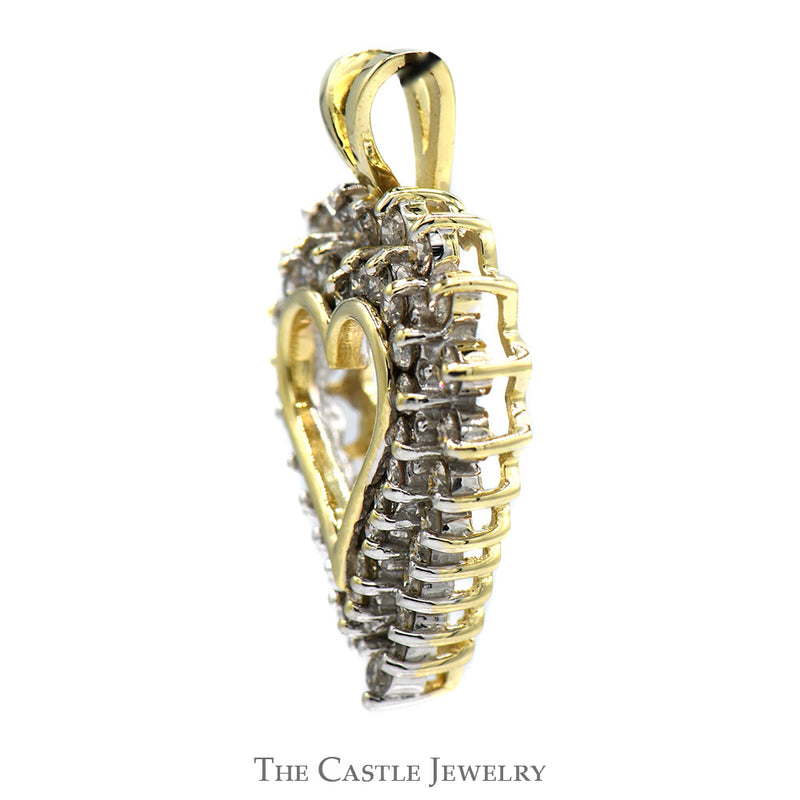 Open Heart Shaped 1.5cttw Diamond Cluster Pendant in 14k Yellow Gold