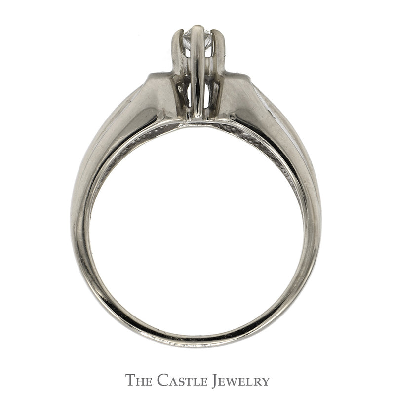 Marquise Cut Diamond Engagement Ring with Round and Baguette Diamond Accents in 14k White Gold