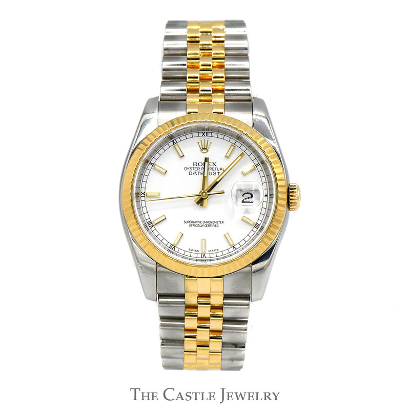 Two Tone Rolex Datejust 116233 Quick Set Watch with 18k Yellow Gold & Stainless Steel Jubilee Bracelet
