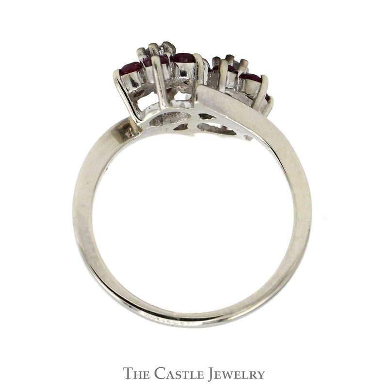 Double Round Ruby Flower Cluster Ring with Diamond Accents in 14k White Gold
