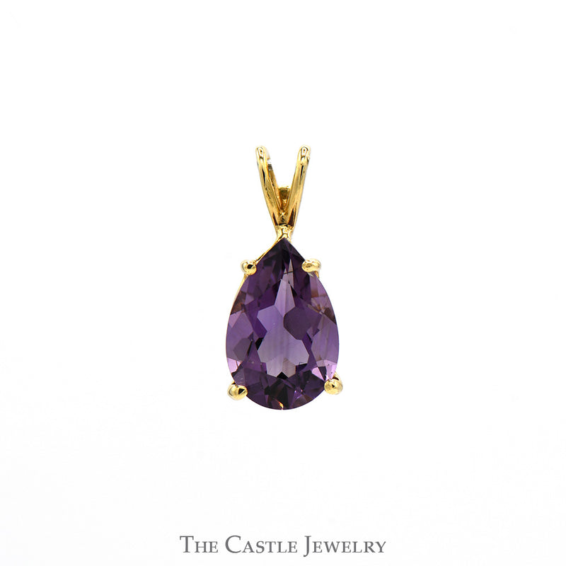 Pear Cut Amethyst Solitaire Pendant in 10k Yellow Gold Split Bail