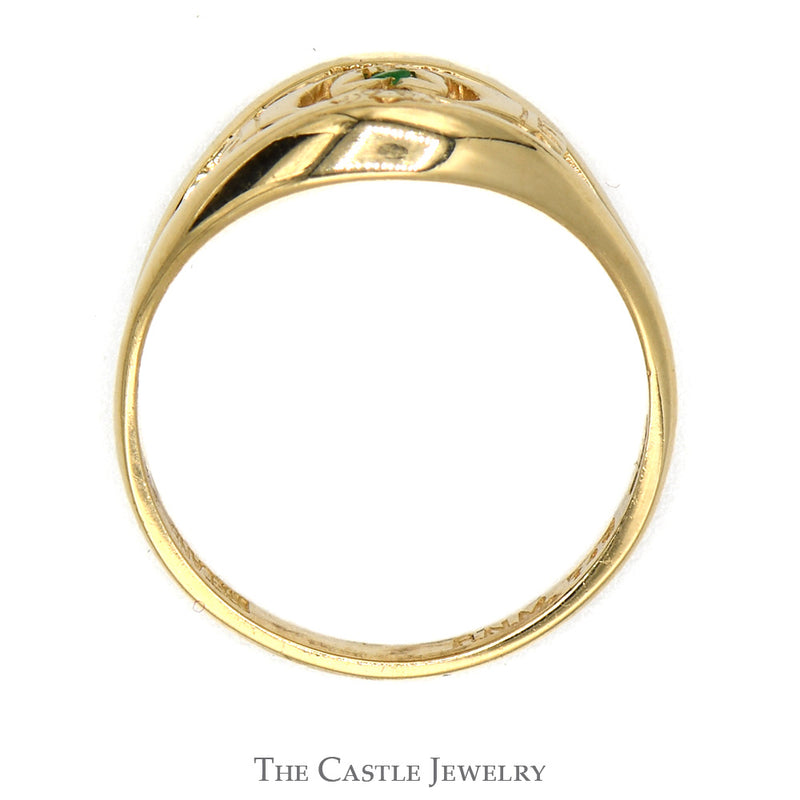 Round Cut Emerald Claddagh Ring in 14k Yellow Gold
