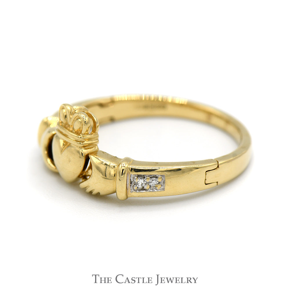 Diamond Accented Claddagh Wedding Band in 14k Yellow Gold