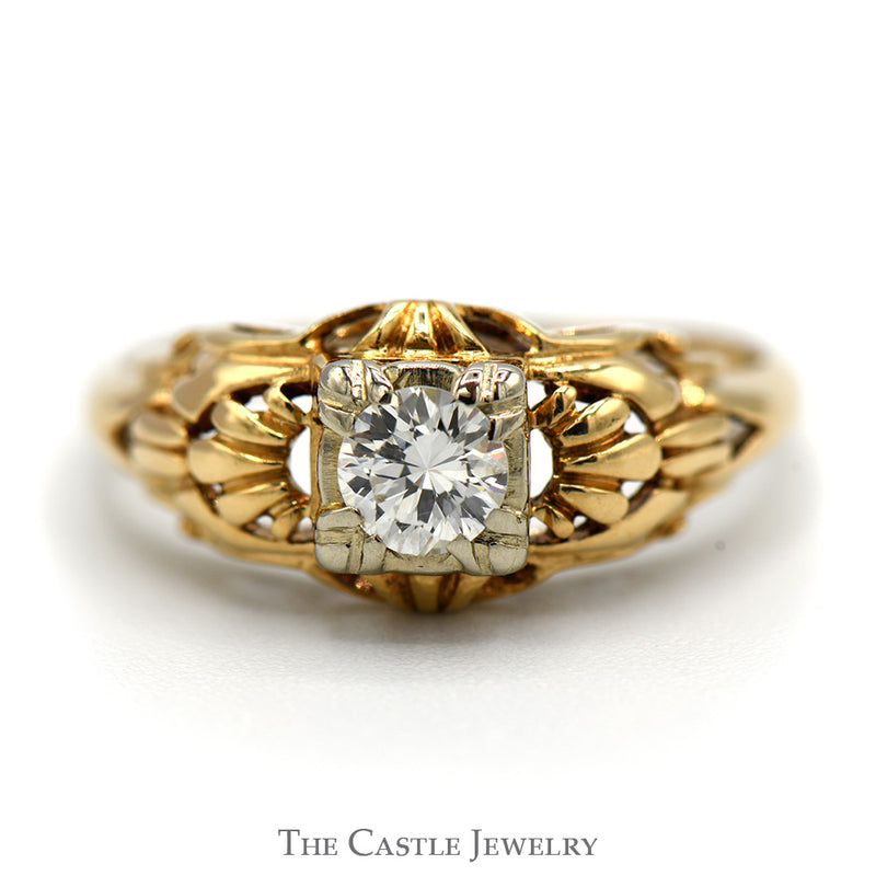 .33ct Round Diamond Antique Style Ring in 14k Yellow Gold