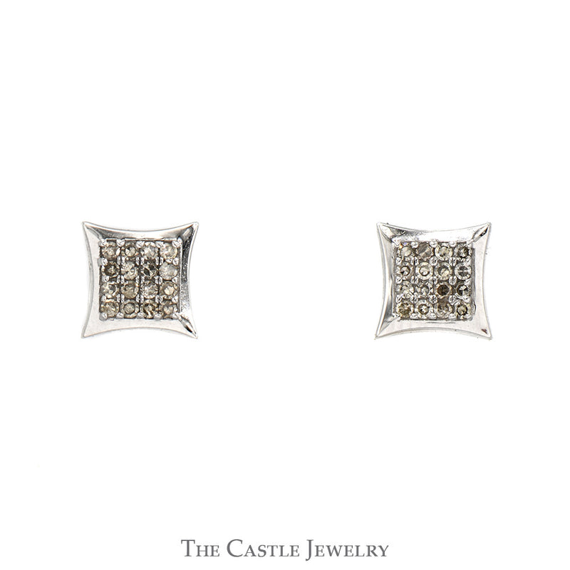 Square Shaped .20cttw Pave Set Diamond Cluster Stud earrings in 10k White Gold with Screw Backs
