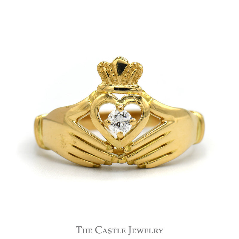 .15ct Diamond Accented Irish Claddagh Ring in 18k Yellow Gold