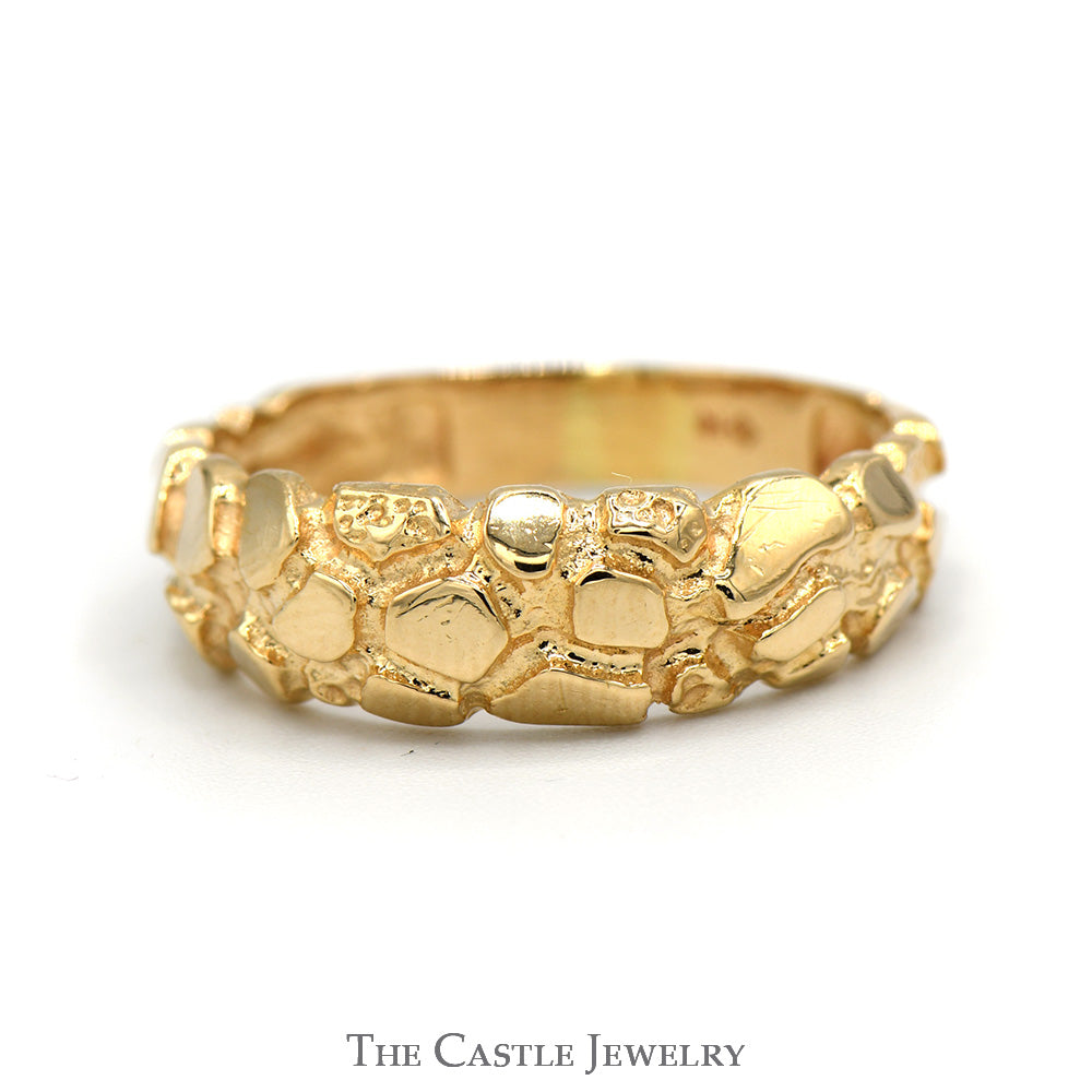 14k Yellow Gold Nugget Style Men's Wedding Band Ring Size