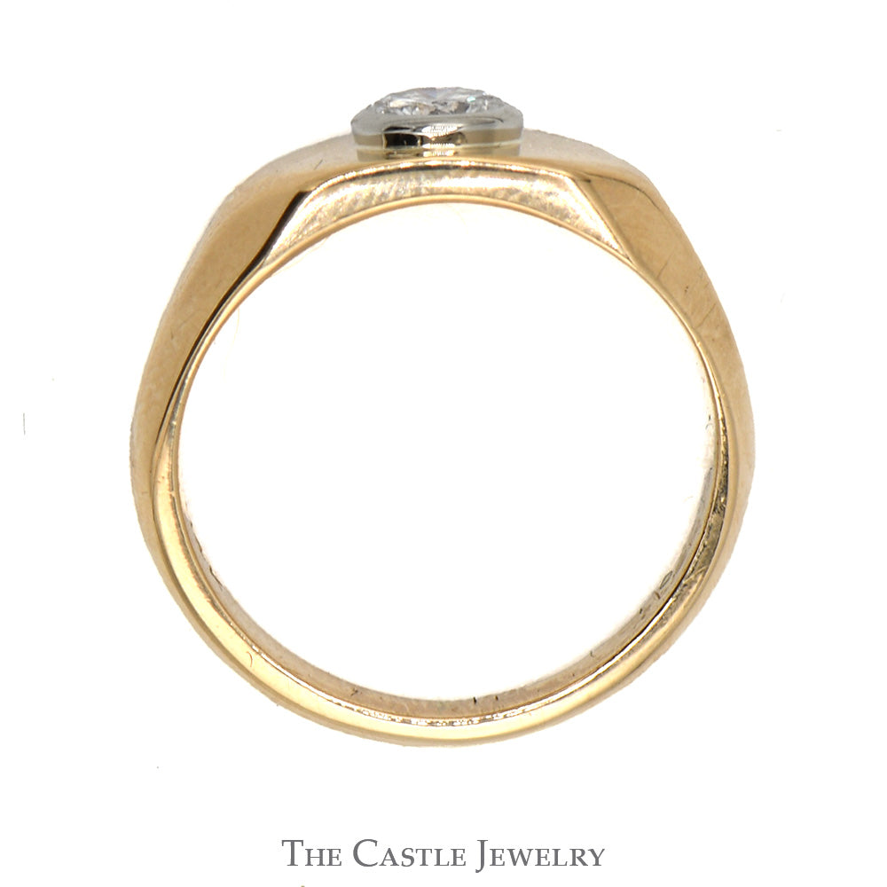 Men's Bezel Set Round Diamond Solitaire Ring in Polished 14k Yellow Gold