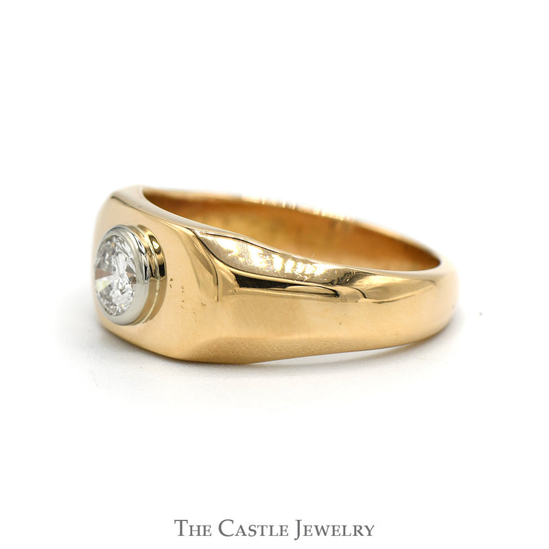 Men's Bezel Set Round Diamond Solitaire Ring in Polished 14k Yellow Gold