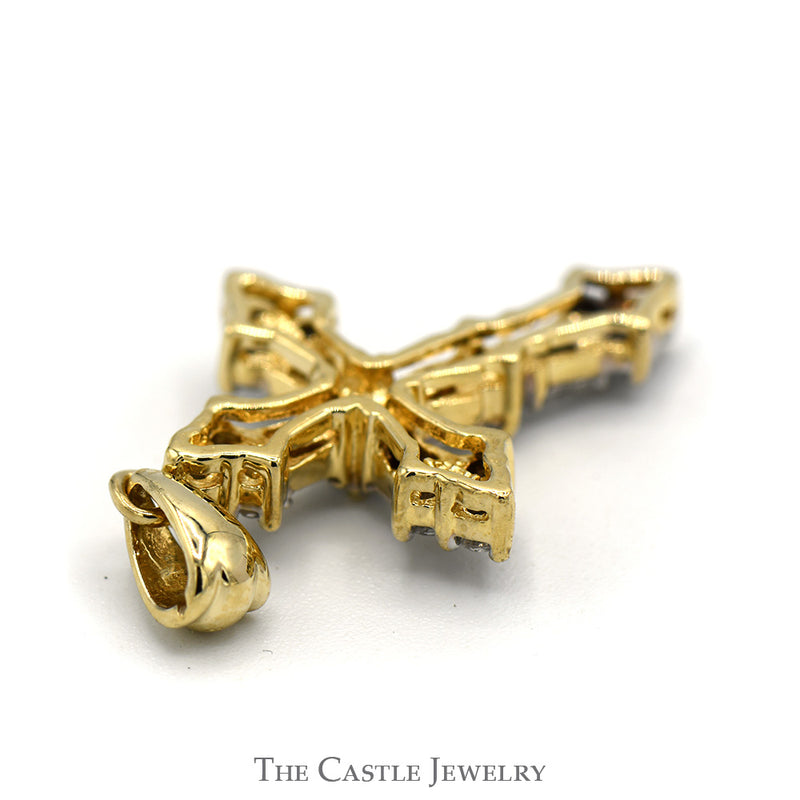 Diamond Cross Pendant With Baguette Cut and Round Cut Diamonds .38 CTTW In 14KT Yellow Gold