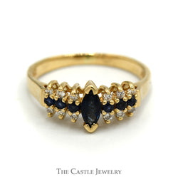 Marquise and Round Sapphire Ring with Diamond Accents in 10k Gold