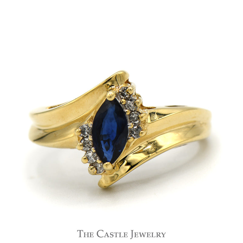 Marquise Cut Sapphire Ring with Diamond Accents in 10k Yellow Gold
