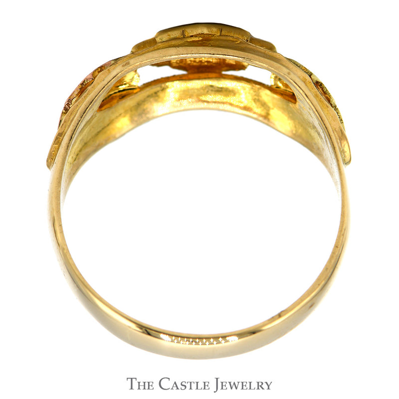 Harley Davidson Ring with Two Tone Leaf Design in 10k Rose and Yellow Gold
