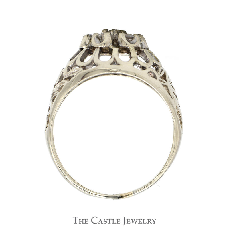 1/2cttw 7 Diamond Kentucky Cluster Ring with Open Filigree Sides in 10k White Gold
