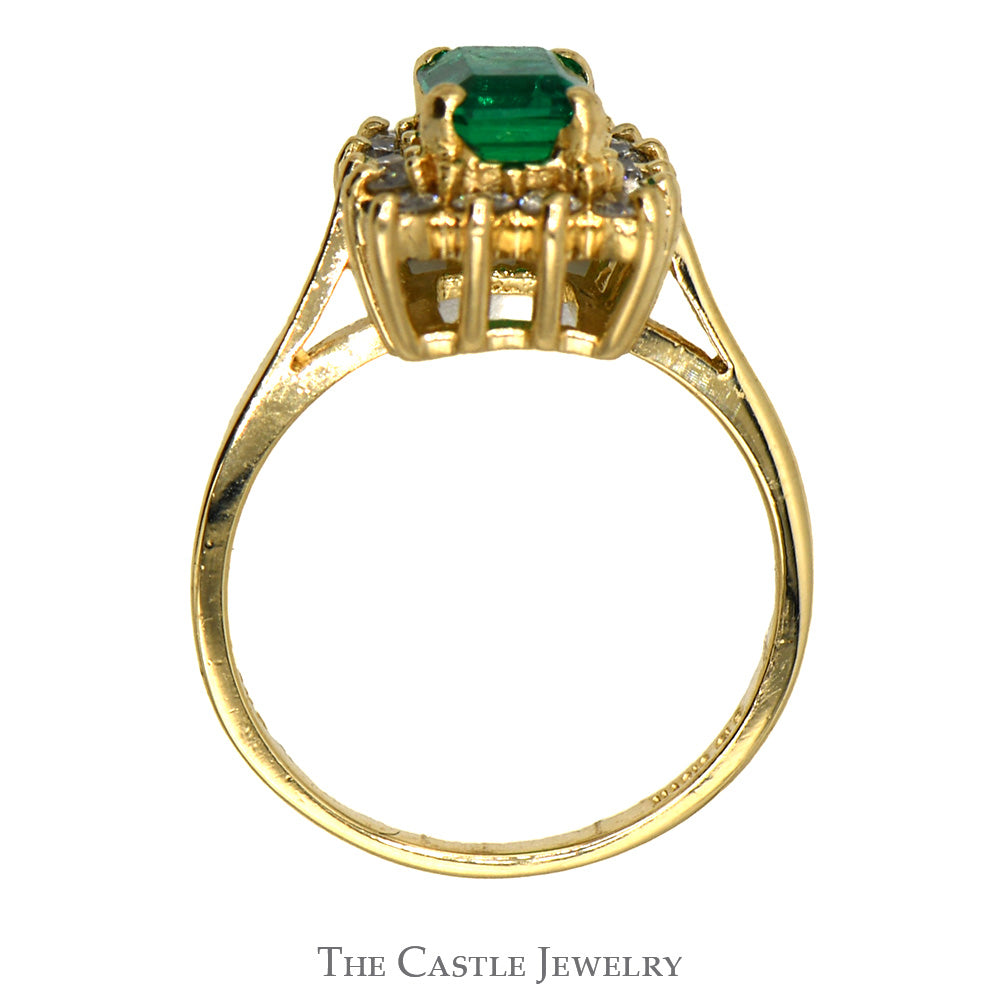 Emerald Cut Emerald Ring with RBC Diamond Halo in 14K Gold