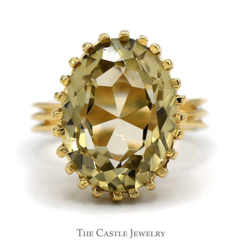 Oval Green Spinel Ring with Double Split Shank Sides in 14k Yellow Gold
