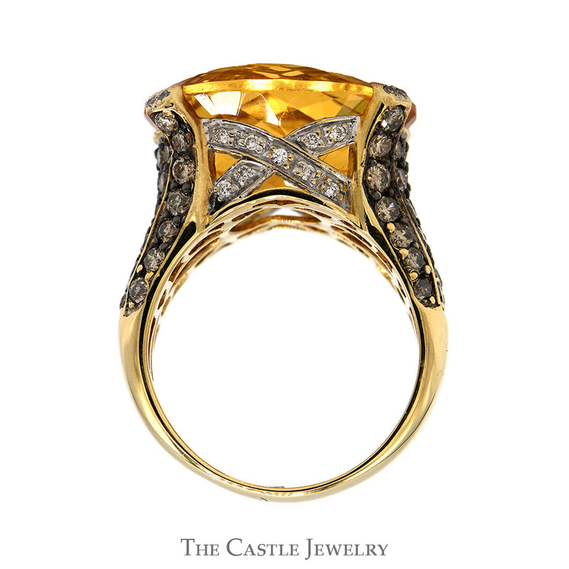 Le Vian 10ct Oval Citrine Ring with Chocolate Diamond Cluster Sides in 14k Yellow Gold