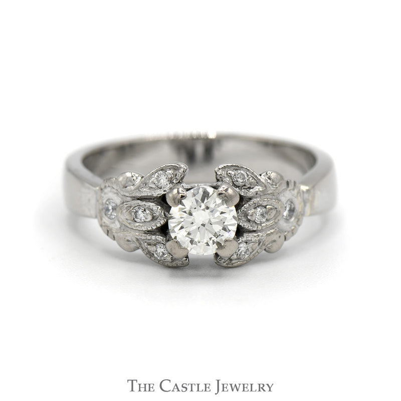 1/2ct Diamond Engagement Ring with Diamond Accented Floral Design in 10k White Gold