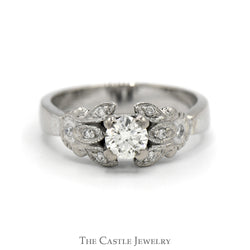 1/2ct Diamond Engagement Ring with Diamond Accented Floral Design in 10k White Gold