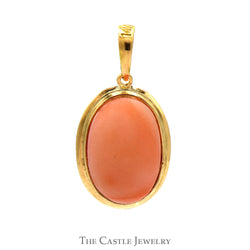 Oval Cabochon Cut Pink Coral Pendant in 14KT Yellow Gold