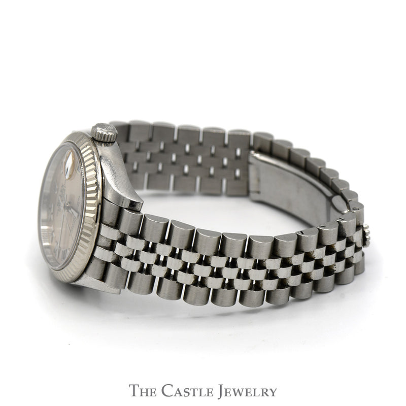 Rolex Datejust 278274 31mm with Pink Roman Numeral Dial and Fluted Bezel in 18k White Gold & Stainless Steel