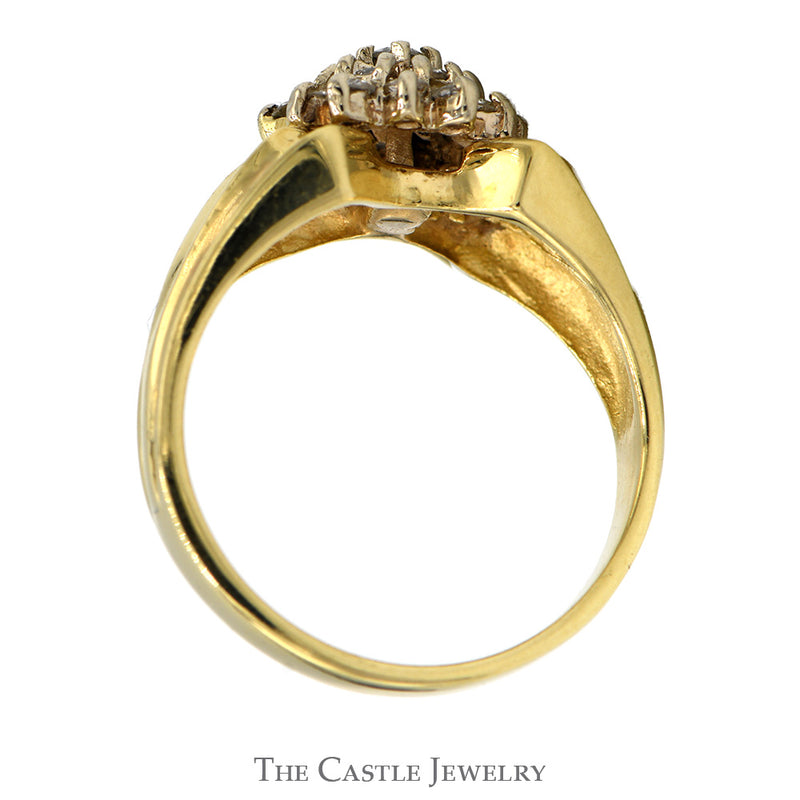 Snowflake Diamond Cluster Ring with Split Shank Sides in 14k Yellow Gold