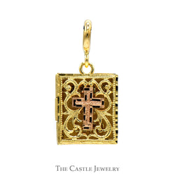 Filigree Design Bible Pendant In 14KT Yellow And Rose Gold