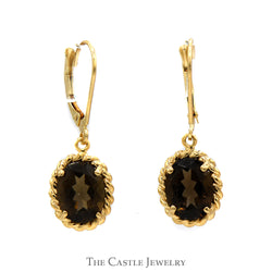Oval Smoky Quartz Dangle Style Earrings With Lever Backs In 14KT Yellow Gold