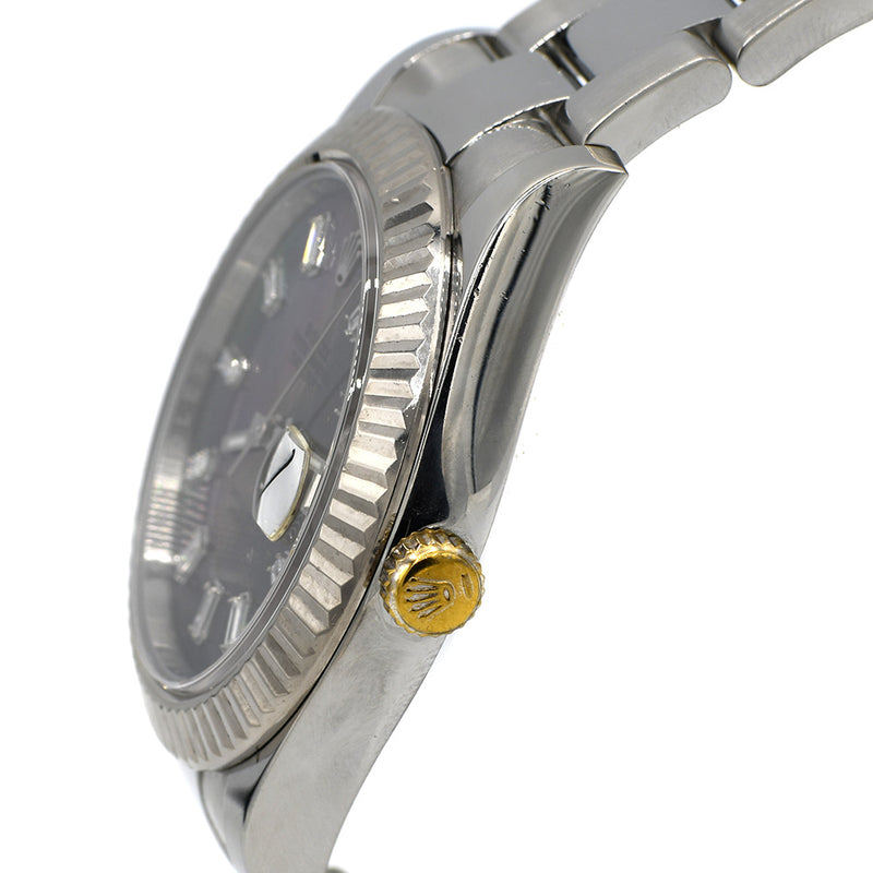 Rolex Datejust 116300 with Black Mother of Pearl Dial and Baguette Diamond Hour Markers in Stainless Steel Oyster Band