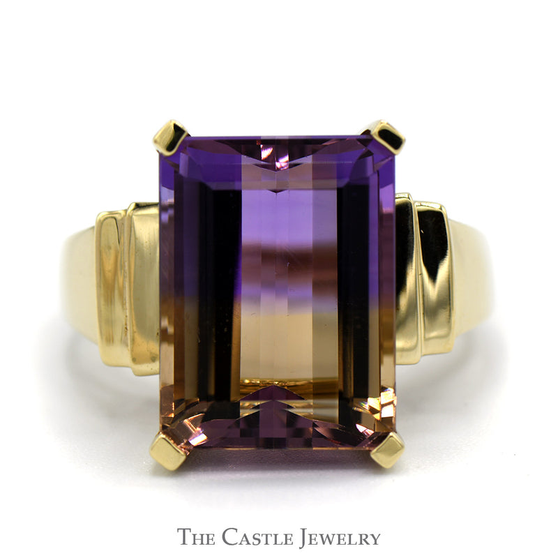 Emerald Cut Ametrine Ring with Beveled Sides in 10k Yellow Gold
