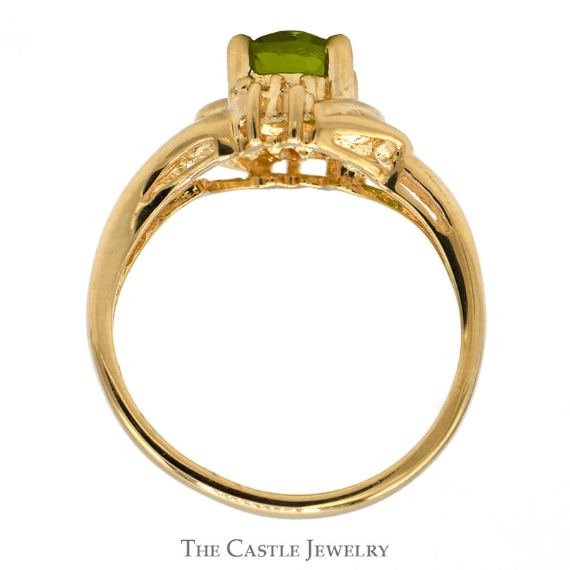 Oval Peridot Ring with Diamond Accents in 14k Yellow Gold Open Split Shank Design