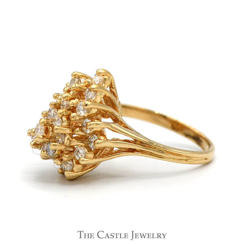 .96cttw Pear Shaped Round Diamond Cluster Ring in 14k Yellow Gold Split Shank Setting