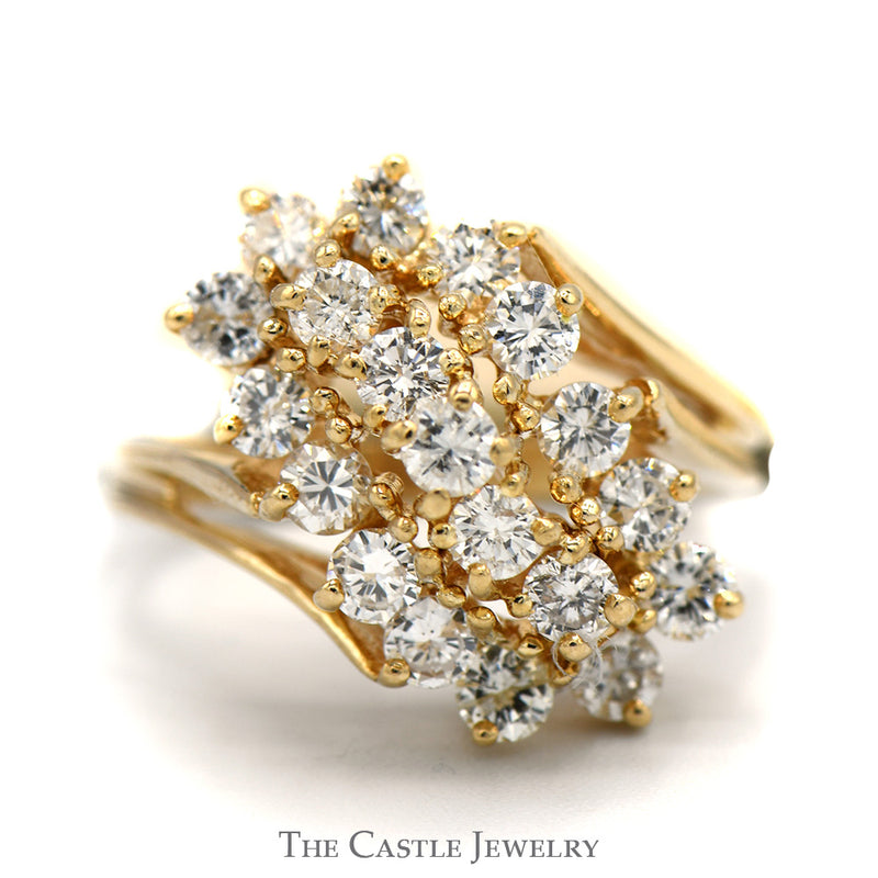 1.55cttw Waterfall Diamond Cluster Ring in 14k Yellow Gold Bypass Setting