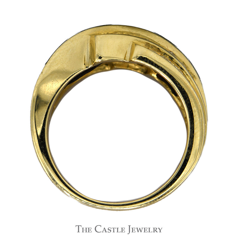 Black Onyx Inlay and Channel Set Diamond Bypass Ring in 14k Yellow Gold