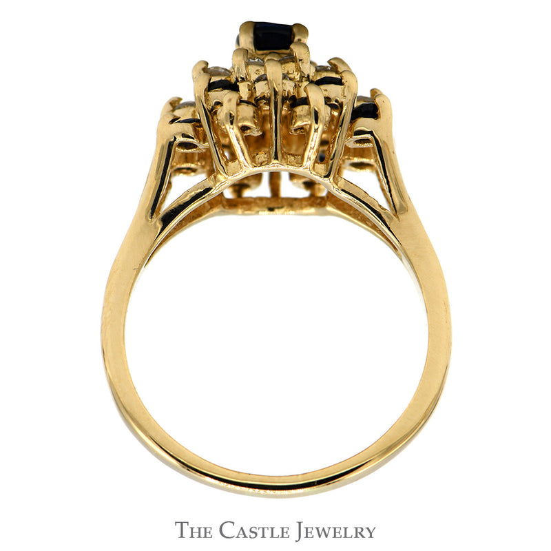 Vintage Style Sapphire & Diamond Cluster Ring in 14k Yellow Gold