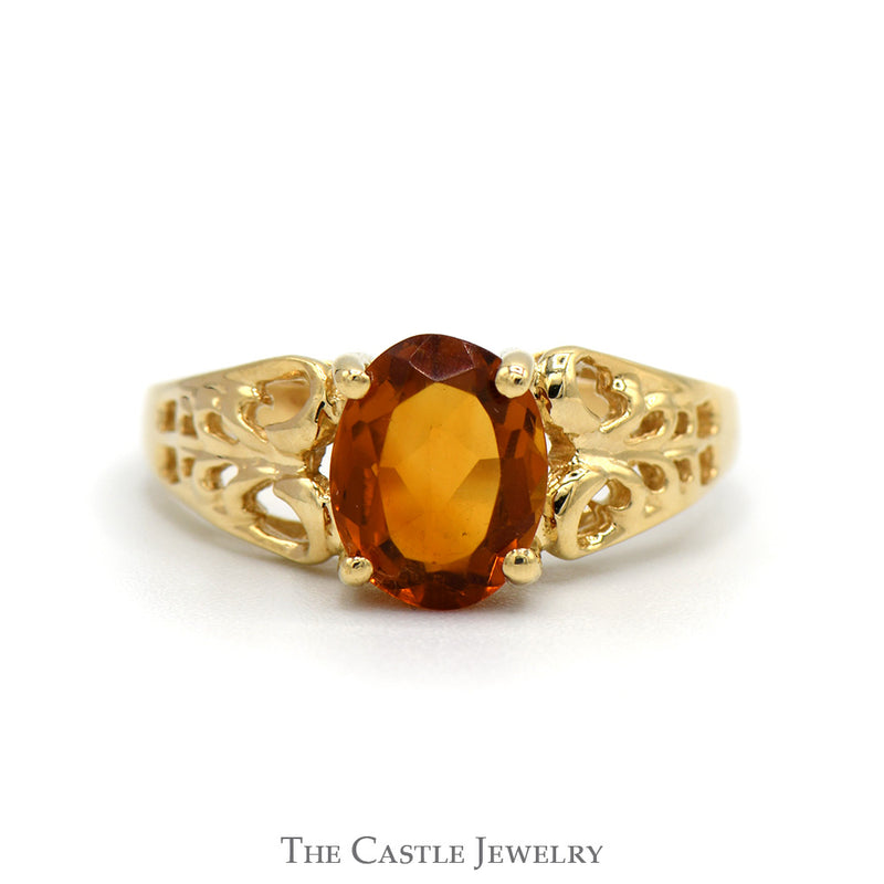 Oval Citrine Ring with Open Filigree Sides in 10k Yellow Gold