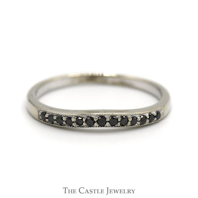 Curved Black Diamond Wedding Band in 10k White Gold