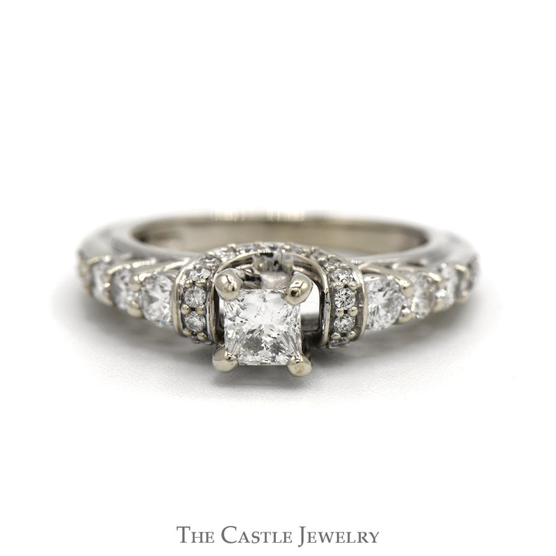 1.30cttw Princess Cut Diamond Engagement Ring with Diamond Accents in 14k White Gold