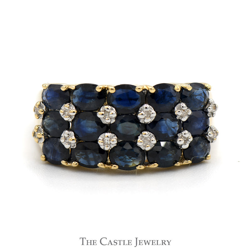 Oval Sapphire & Round Diamond Cluster Band in 14k Yellow Gold