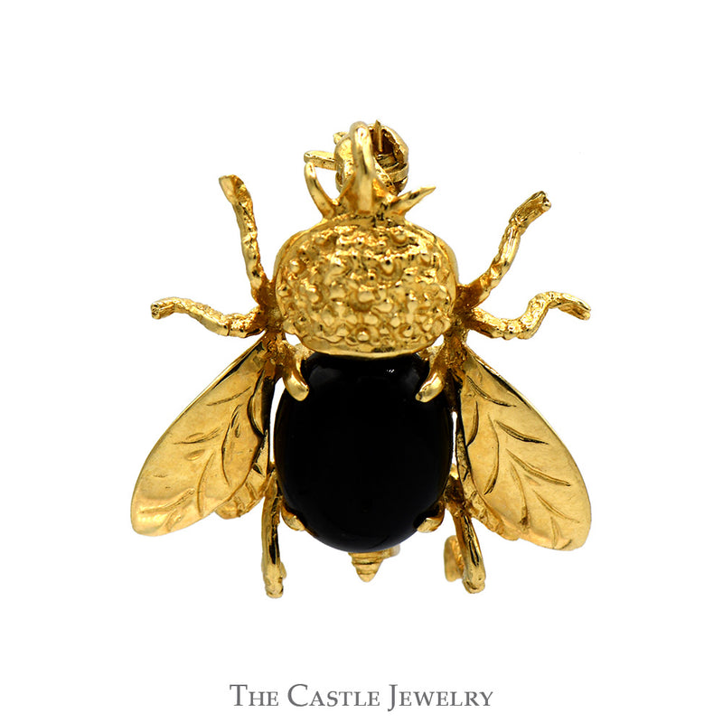 Black Onyx Bee Designed Pin in 14k Yellow Gold