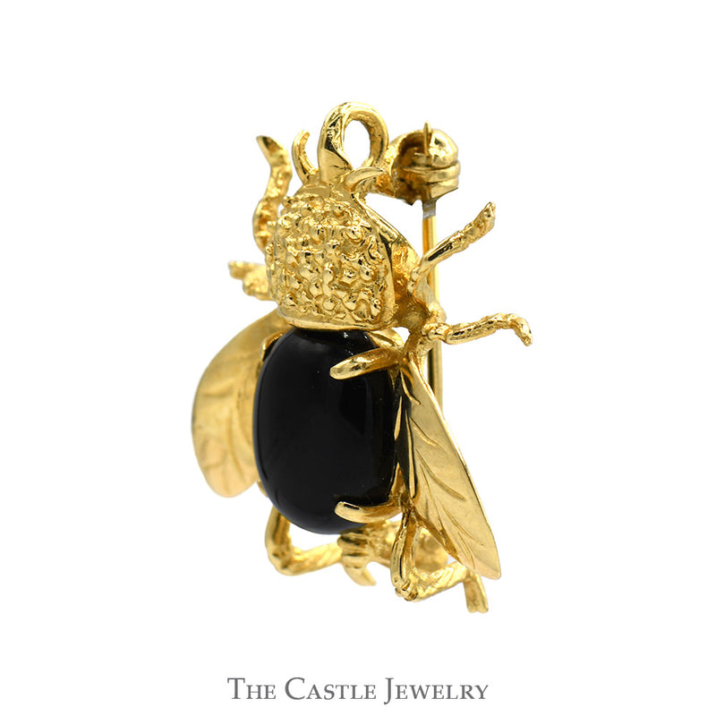 Black Onyx Bee Designed Pin in 14k Yellow Gold