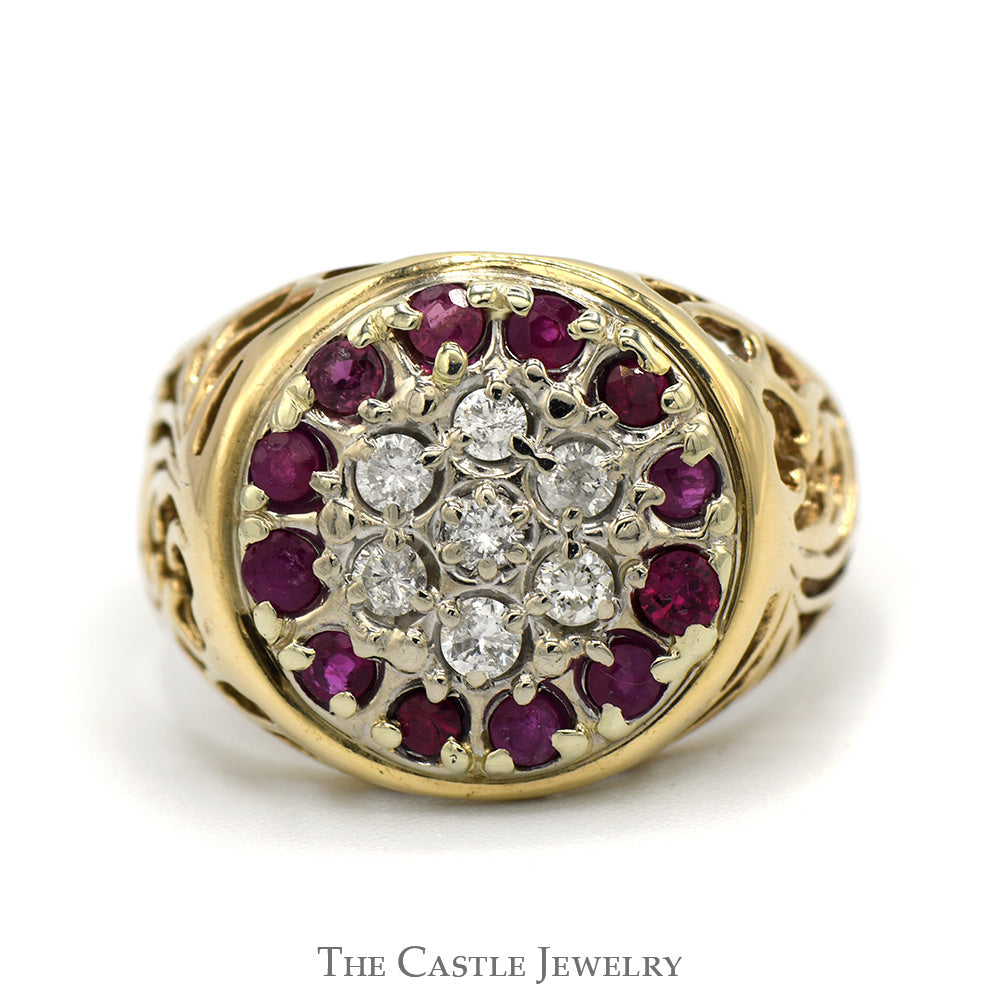 10k Gold Heart with Center CZ and Filigree Side Ring