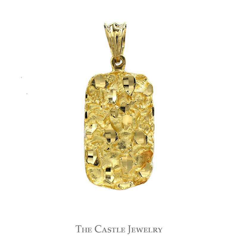 Textured Gold Nugget Bar Designed Pendant in 14k Yellow Gold