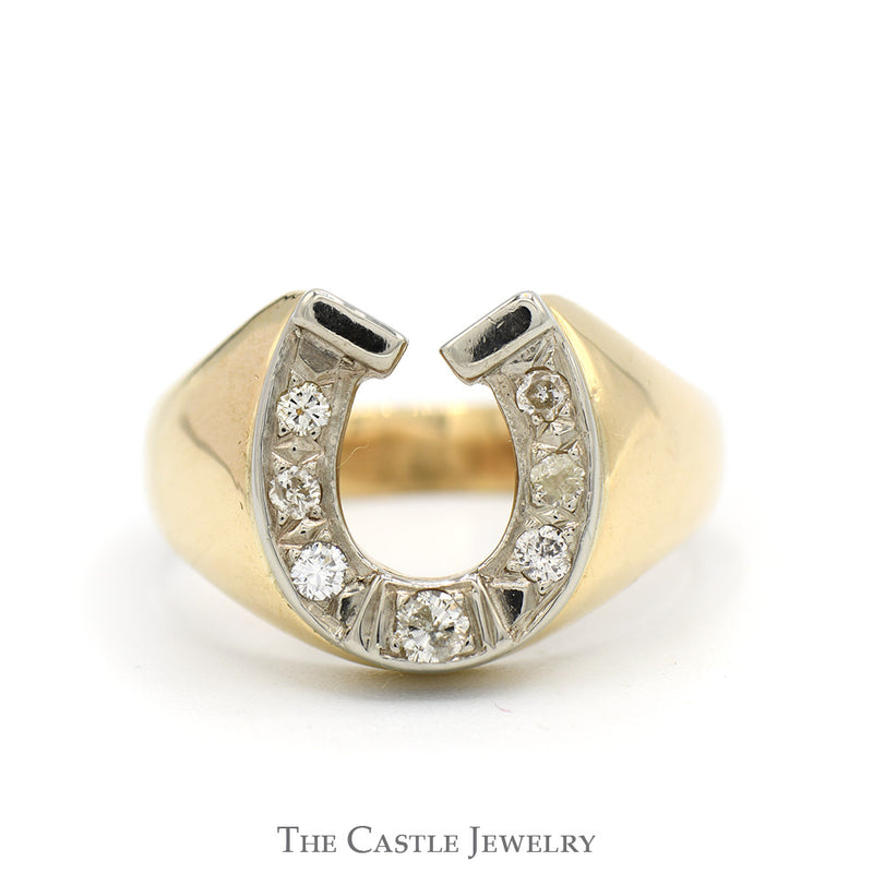 1/4cttw Diamond Horseshoe Ring with Polished Tapered Sides in 10k Yellow Gold