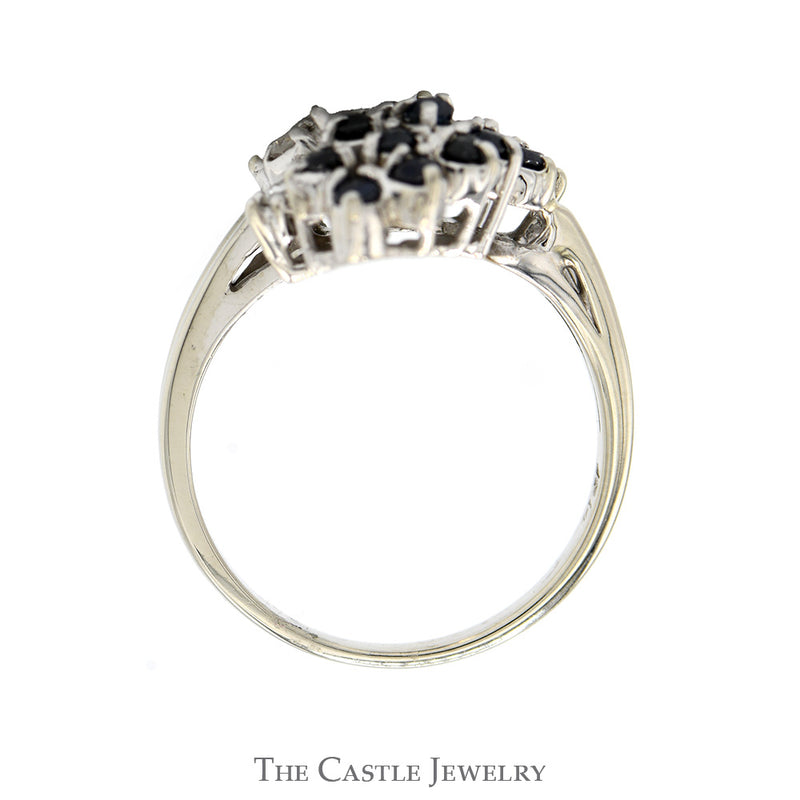 Sapphire & Diamond Cluster Ring with Split Shank Sides in 14k White Gold