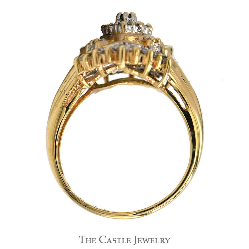 1/2cttw Round & Baguette Cut Diamond Starburst Cluster Ring in 10k Yellow Gold
