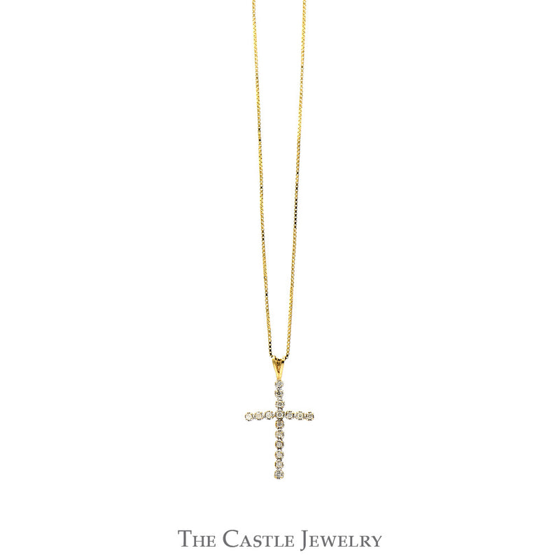 .38cttw Round Diamond Cross Pendant on 20" Box link Chain in 14k Yellow Gold