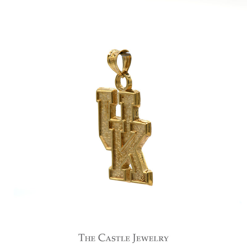 "UK" Logo Charm Pendant with Brushed Textured Design in 10k Yellow Gold